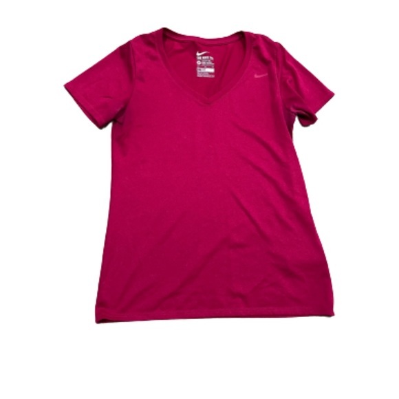Nike Tops - {preloved} Women’s Dark Pink V-Neck DriFit Short Sleeved Top
